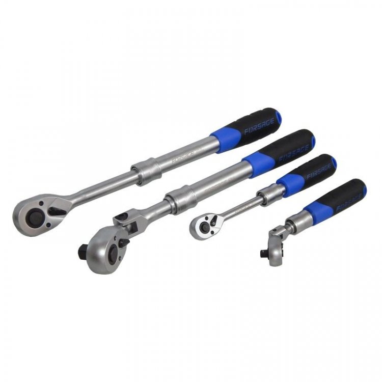 Трещотка  реверсивная шарнирная телескопическая с резиновой ручкой 1/2" L340-430мм(72зуб.)