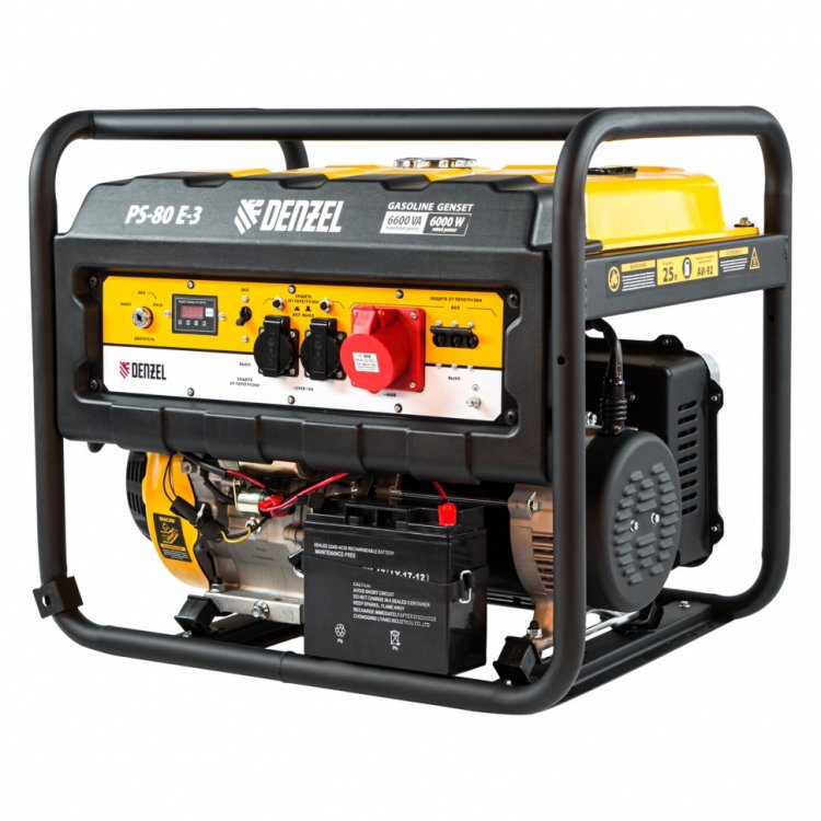 Генератор бензиновый PS-80E-3, 6,6 кВт, 400В, 25л, электростартер// Denzel Генератор бензиновый PS-80E-3, 6,6 кВт, 400В, 25л, электростартер// Denzel