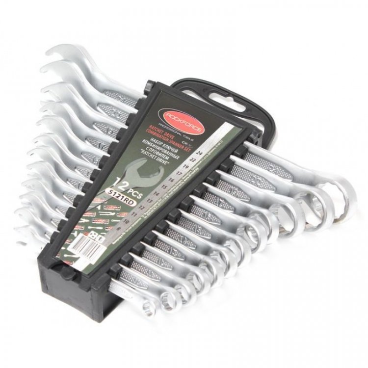 Набор ключей комбинированных с профилем "Ratchet Drive"-"быстрый ключ", 12пр. (8, 10-17, 19, 22, 24мм), в пластиковом держателе