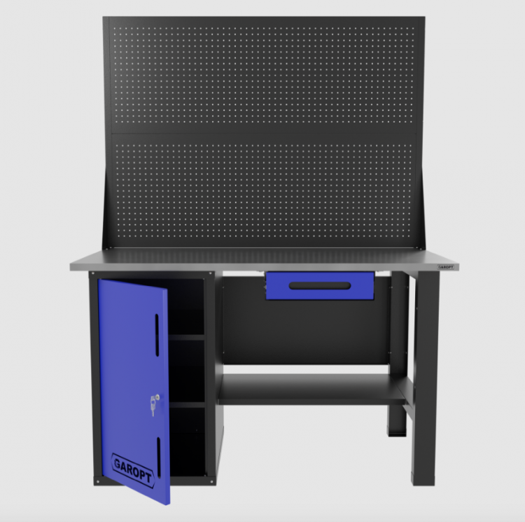 Верстак однотумбовый с ящиком и двумя экранами 1400*700 GAROPT синий, GT1400STDY1PP2.blue Верстак однотумбовый с ящиком и двумя экранами 1400*700 GAROPT синий, GT1400STDY1PP2.blue