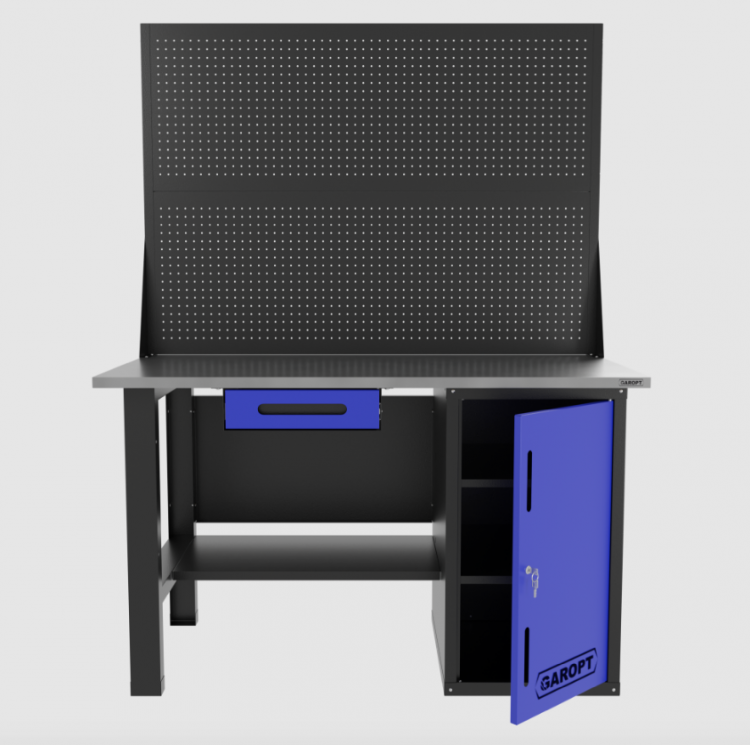 Верстак однотумбовый с ящиком и двумя экранами 1400*700 GAROPT синий, GT1400STDY1PP2.blue Верстак однотумбовый с ящиком и двумя экранами 1400*700 GAROPT синий, GT1400STDY1PP2.blue