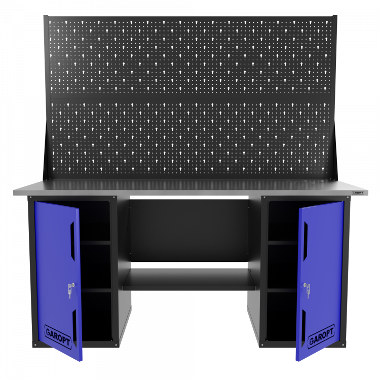 Верстак двухтумбовый с двумя экранами, синий 1800*700 Garopt, GT1800DDPP2.blue