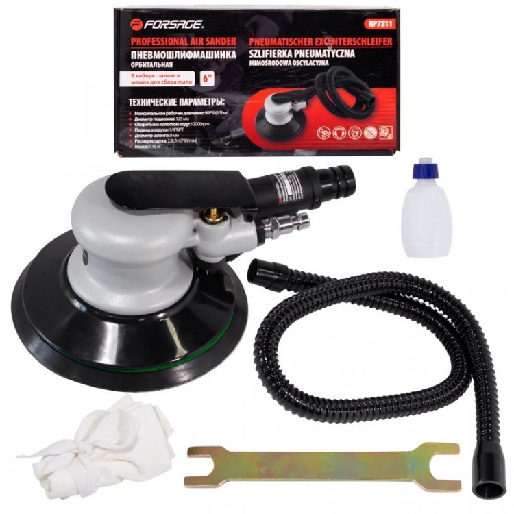 Пневмошлифовальная орбитальная машинка с принудительной системой пылеотвода 6"(150мм,12000об/мин, 79л/мин,6.3Bar) Пневмошлифовальная орбитальная машинка с принудительной системой пылеотвода 6"(150мм,12000об/мин, 79л/мин,6.3Bar)