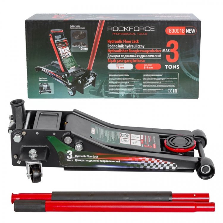 Домкрат подкатной гидравлический 3 т усиленный низкопрофильный (2 поршня, резиновая накладка,h min75мм,h max510,черно-зеленый) Домкрат подкатной гидравлический 3 т усиленный низкопрофильный (2 поршня, резиновая накладка,h min75мм,h max510,черно-зеленый)